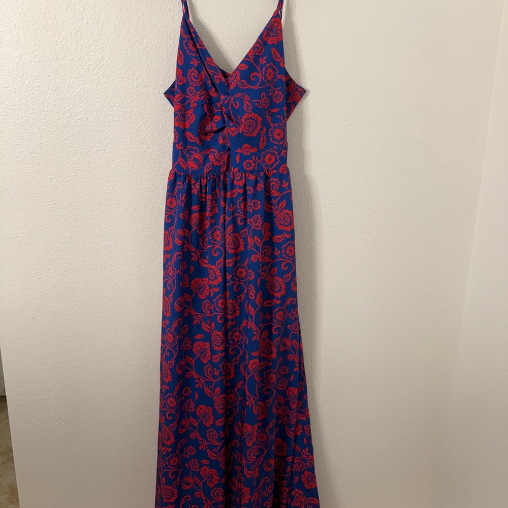 Floral Blue and Red Maxi Dress